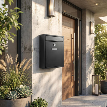 Large Lockable Letter Post Box Wall Mounted – Alloy Steel Mailbox with Keys, Weather Resistant Outdoor Post Box with Nameplate Holder