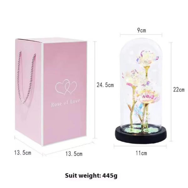Light Up Artificial Rose in Glass Dome with LED Lights Decorative Flower Display Ornament Random Colour