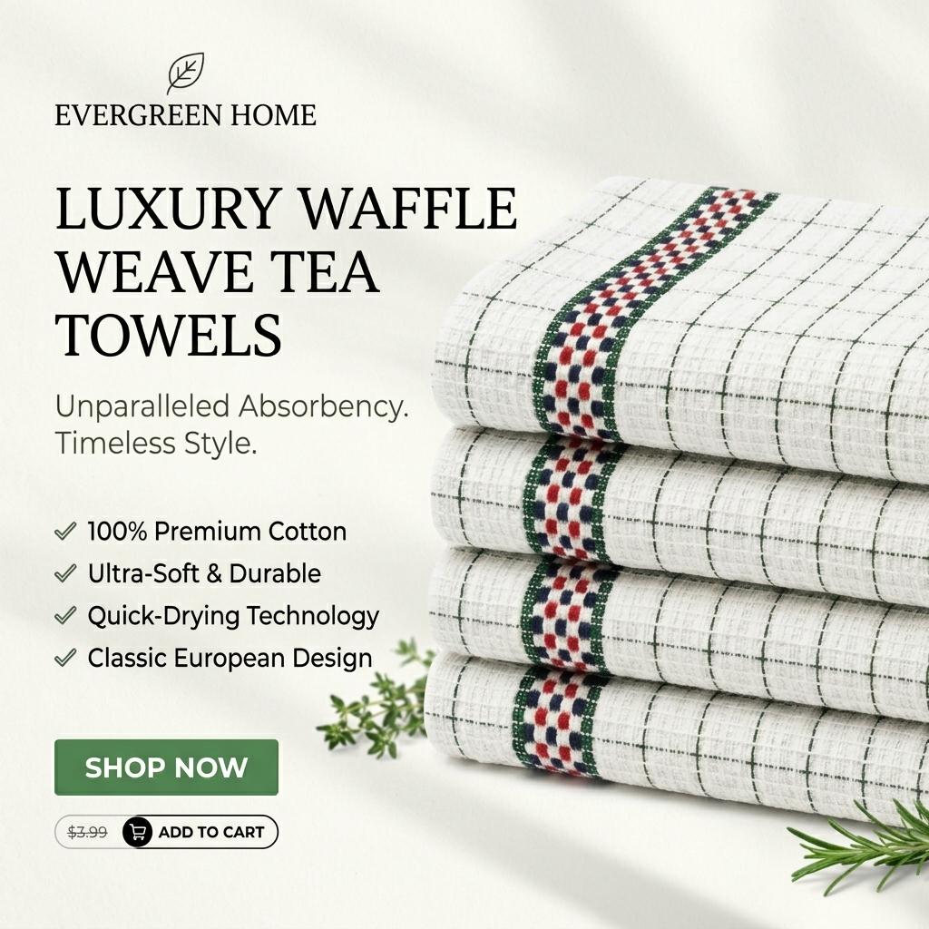 Cotton Waffle Weave Tea Towels Set of 4 Soft Absorbent Kitchen Towels for Drying Dishes and Cleaning
