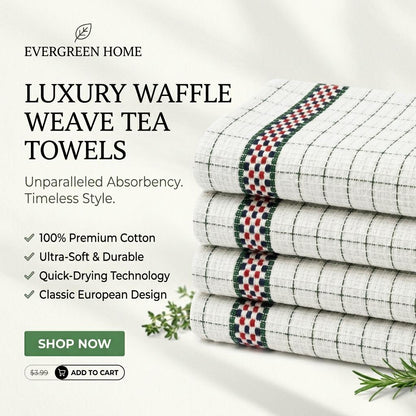Cotton Waffle Weave Tea Towels Set of 4 Soft Absorbent Kitchen Towels for Drying Dishes and Cleaning