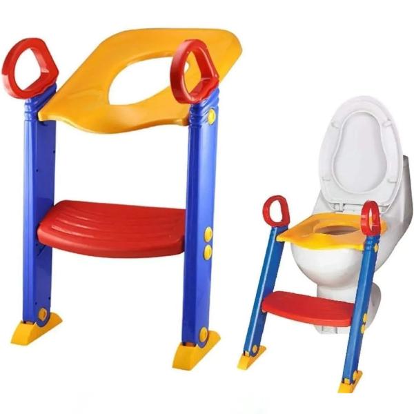 Baby Adjustable Toilet Training Seat with Ladder Foldable Potty Training Seat for Kids with Non-Slip Steps & Handles Universal Fit Kids Toilet Trainer