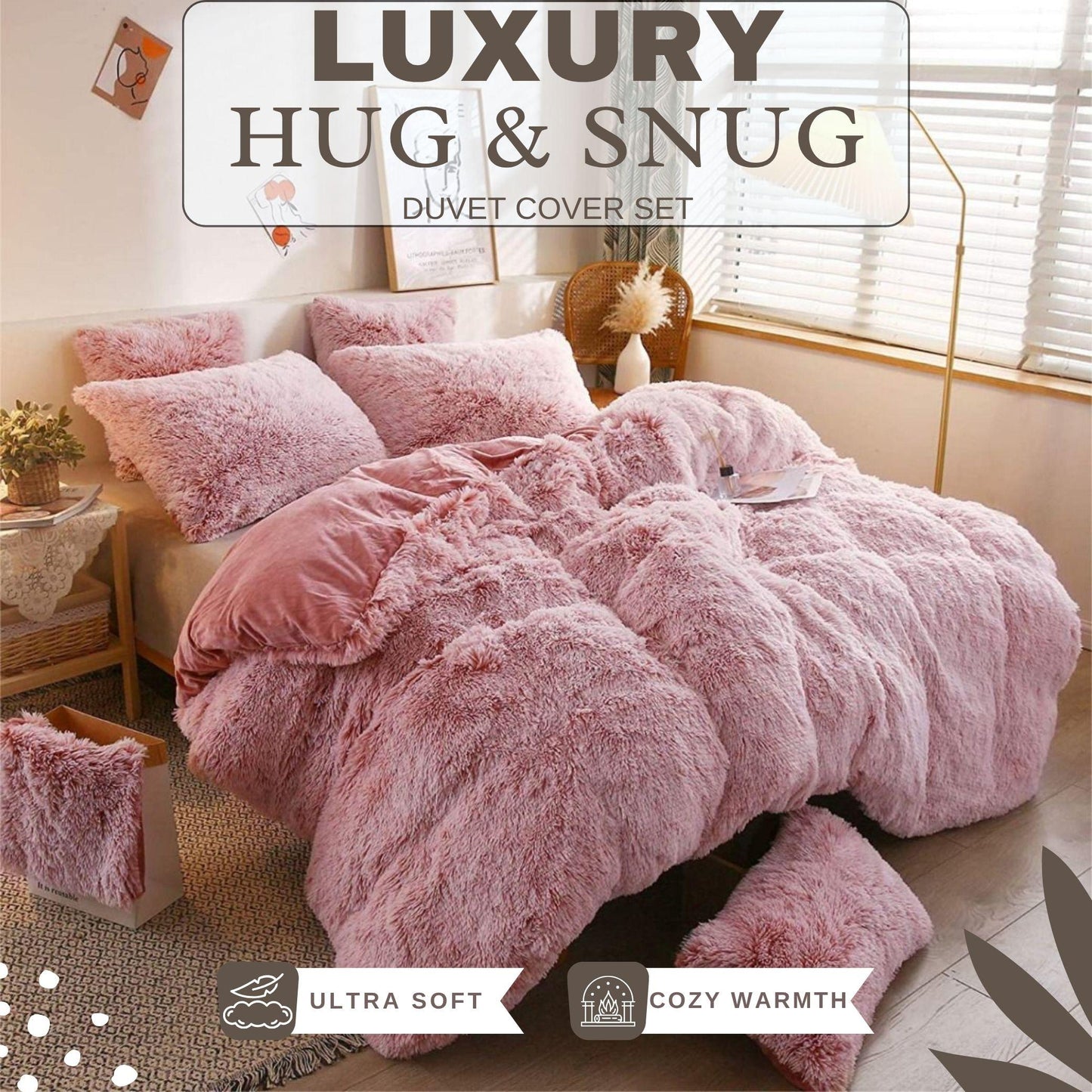 Hug & Snug Quilt Cover Bedding Set with Matching Pillowcases Ultra Soft and snuggle Duvet Cover Set Breathable for Comfortable Nights Available in Pink & Silver Color