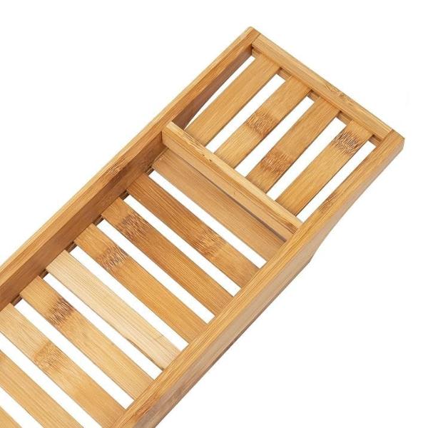 New Bamboo Bathtub Caddy Tray Bathroom Accessories Board Candle Wine Glass Book Tablet iPad & Phone Holders Bath Tub Rack Shelf Storage Organiser