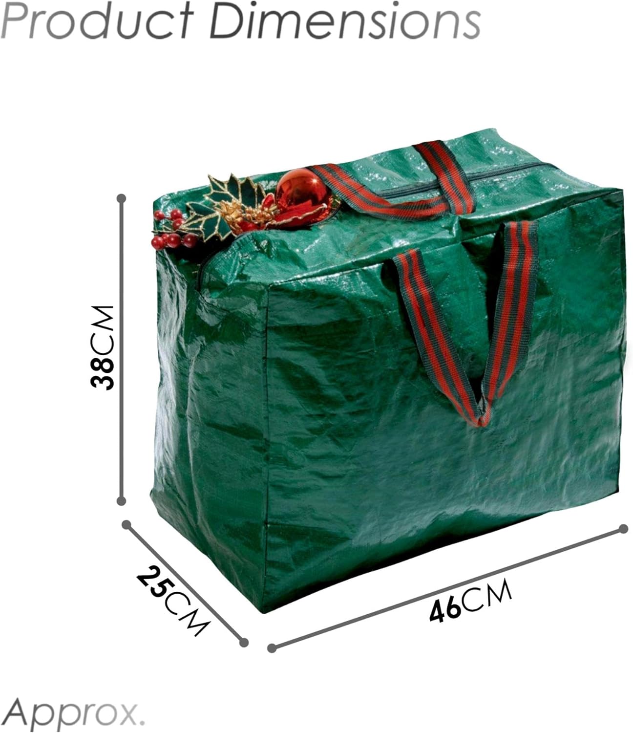 Large Christmas Lights Storage Bag Zip Closure Strong Handles Delicate Decorations Ornaments Baubles Wrapping Paper and Tinsel Storage Durable Woven Polyethylene Material L46 x W25 x H38cm