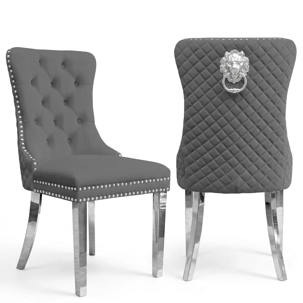 Velvet Dining Chair with Chrome Effect Door Knocker High Back Padded Seat Metal Legs Upholstered Dining Room Chair Single