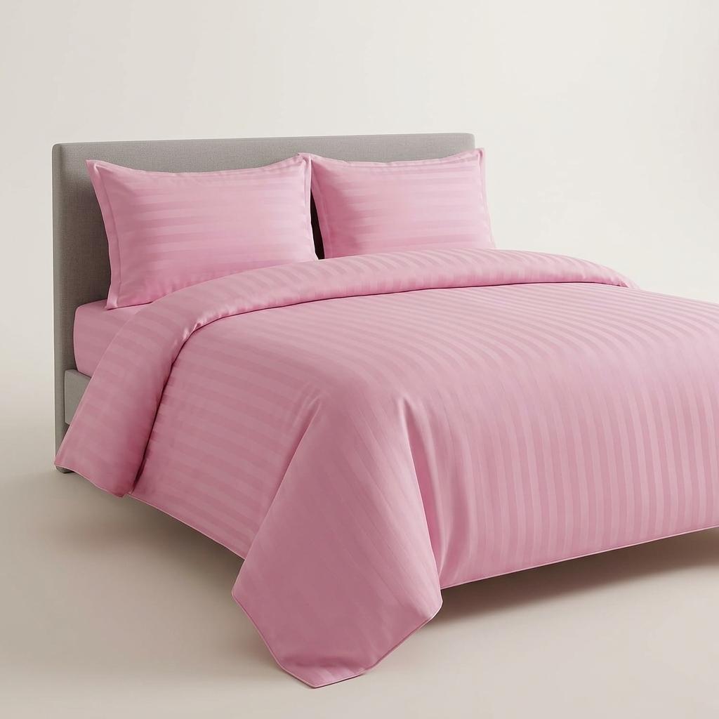 Premium Hotel Quality PolyCotton Satin Stripe Duvet Cover Set with Pillowcases Quilt Bedding Soft Easy Care Luxury Bed Linen