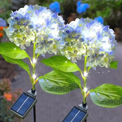 2 Pc Solar Hydrangea Flower Garden Lights Waterproof Outdoor LED Path Lights with 8 Lighting Modes for Garden, Patio & Lawn Random Color