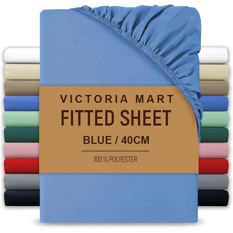 Extra Deep Fitted Bed Sheet 40cm Soft Plain Mattress Cover with Elastic Fit Easy Care Bedding for Daily Use