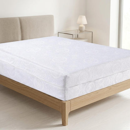 Zipped Mattress Protector Full Encasement Jacquard Flower Polycotton Anti Bed Bug Cover Breathable Hypoallergenic White