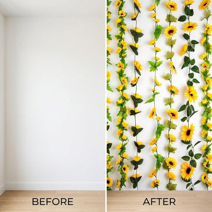 10PCS Artificial Sunflower Hanging Garland 2M Decorative Vine for Home, Wedding, Party & Garden Décor