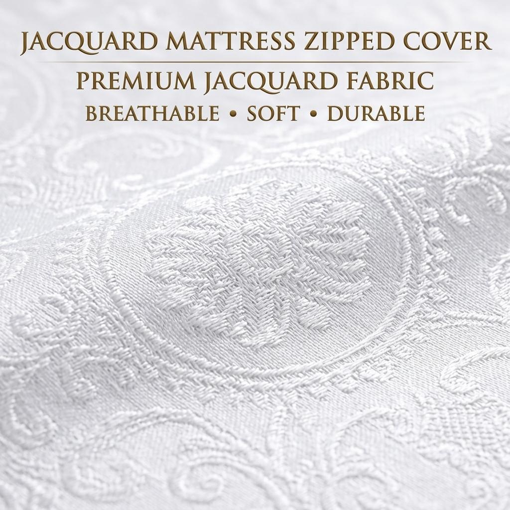 Zipped Mattress Protector Full Encasement Jacquard Flower Polycotton Anti Bed Bug Cover Breathable Hypoallergenic White