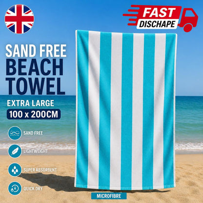 Sand Free Beach Towel Extra Large 100x200cm Kabana Stripe Quick Dry Microfibre Towel for Beach, Pool & Travel