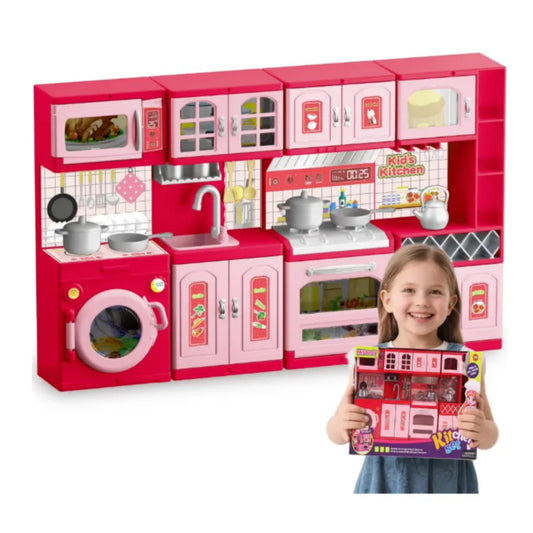 Mini Kitchen Set for Kids 4-in-1 Doll Kitchen House Toy with Cooking Accessories Pretend Play Cooker Multi-Function Portable Kitchen Playset for Children