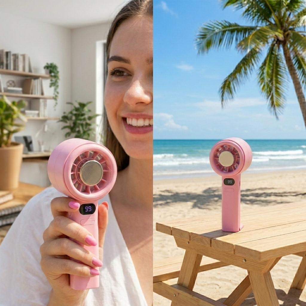 Portable Handheld Fan with Digital Display – Rechargeable Mini Cooling Fan, Adjustable Speed Personal Fan for Travel, Office & Outdoor Use