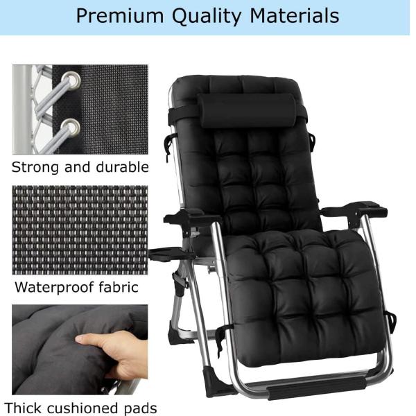 Extra Wide Gravity Chairs with cushion, 1/2  pack Deep Filled Cushions, Rust Proof, Lightweight Frame, Reclining, Includes Side Tray