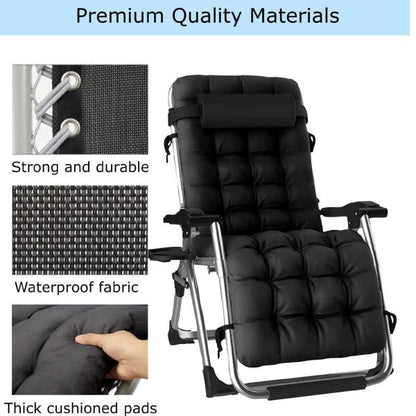 Extra Wide Gravity Chairs with cushion, 1/2  pack Deep Filled Cushions, Rust Proof, Lightweight Frame, Reclining, Includes Side Tray