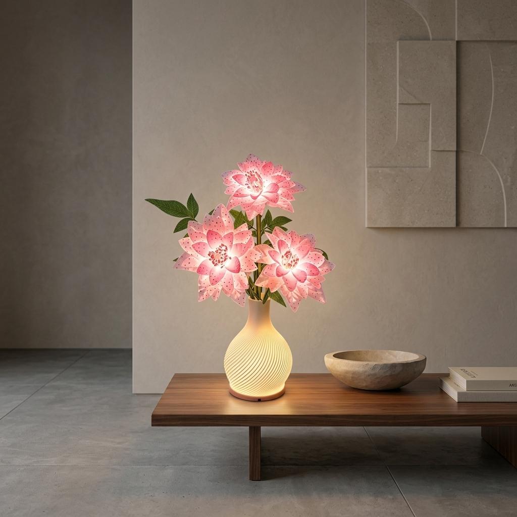 Decorative Flower Table Lamp USB Powered 38 x 13cm LED Style Desk Lamp for Bedroom, Living Room & Home Décor