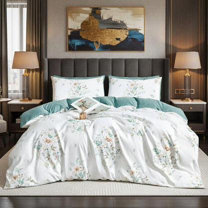 Floral Duvet Cover Set 3 Piece Double & King Size Soft Microfiber Bedding Set with 2 Pillowcases Floral Bed Linen Quilt Cover UK