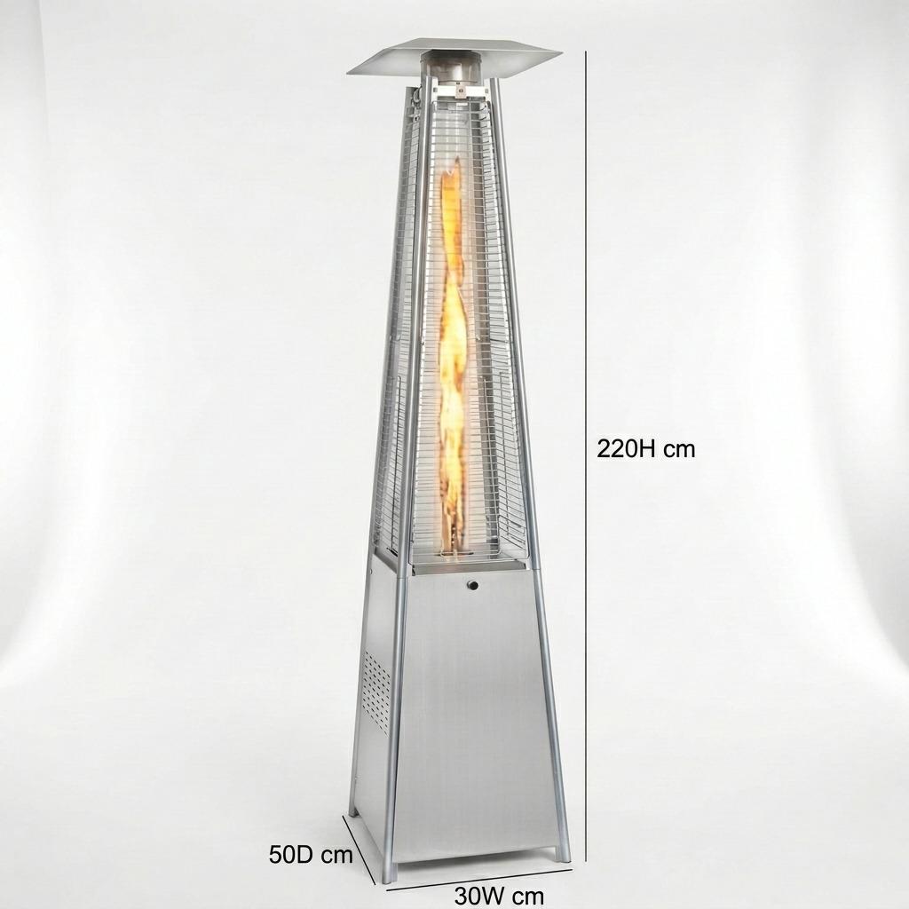 Pyramid Flame Patio Heater Outdoor Propane Gas Heater with Glass Tube Flame, Freestanding Stainless Steel Garden Heater for Patio & Backyard