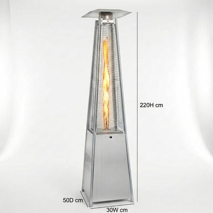 Pyramid Flame Patio Heater Outdoor Propane Gas Heater with Glass Tube Flame, Freestanding Stainless Steel Garden Heater for Patio & Backyard