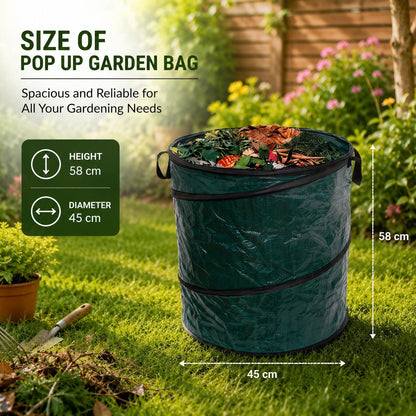 Heavy Duty Pop Up Garden Waste Bag 58cm x 45cm Foldable Leaf Storage Bin for Grass Leaves Patio Outdoor Use Reusable Durable Lightweight