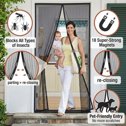Magnetic Mesh Screen Door Curtain with Automatic Magnetic Closure, Hands-Free Bug Screen for Home, Patio & Garden Doors