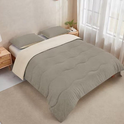 10.5 Tog Coverless Reversible Duvet Set with Pillowcase Soft Microfibre Quilt Machine Washable Bedding Navy Natural Pink Grey Single, Double, King & Super King