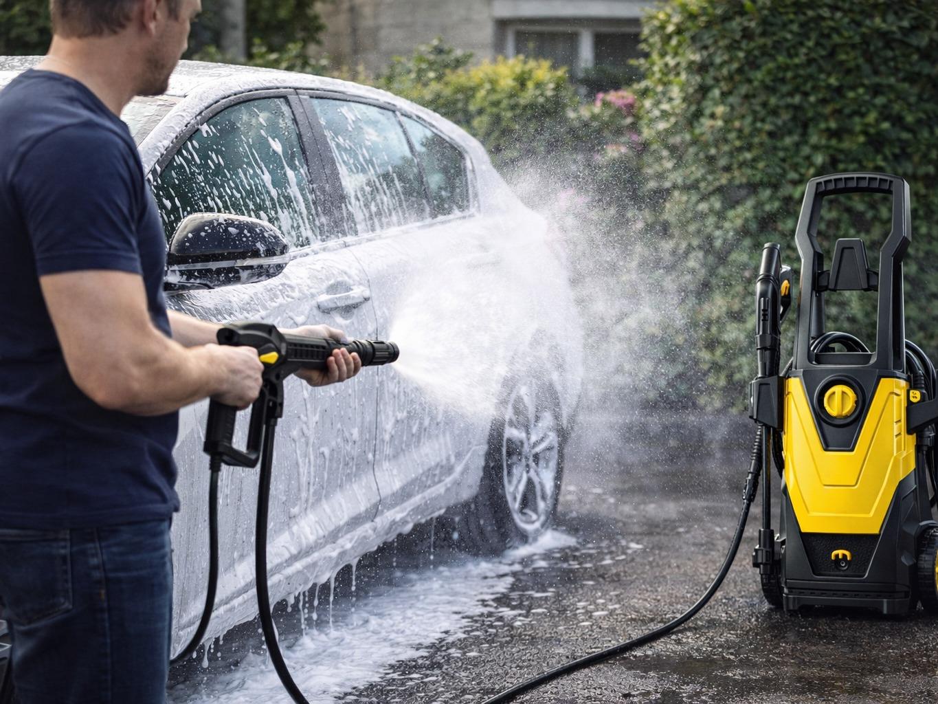 1400W High Pressure Washer 105 Bar Electric Jet Washer with Spray Gun, Hose & Detergent Bottle – Portable Car & Patio Cleaning Machine, Adjustable Nozzle, IPX5 Waterproof