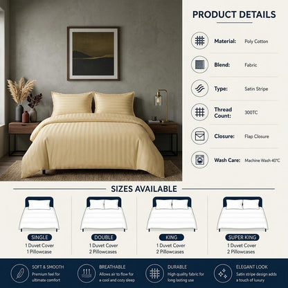 Premium Hotel Quality PolyCotton Satin Stripe Duvet Cover Set with Pillowcases Quilt Bedding Soft Easy Care Luxury Bed Linen