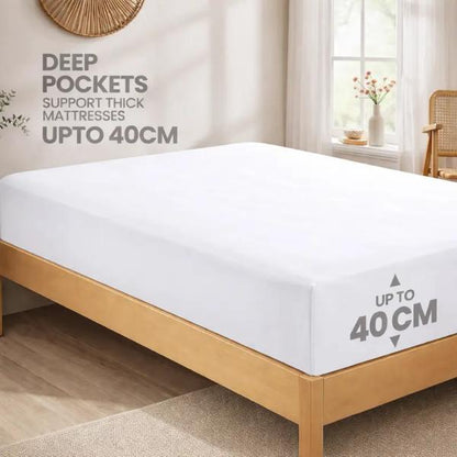 Extra Deep Fitted Bed Sheet 40cm Soft Plain Mattress Cover with Elastic Fit Easy Care Bedding for Daily Use