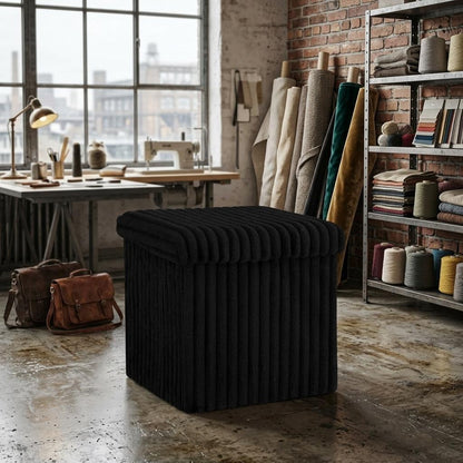Ribbed Velvet Storage Ottoman Box with Lid Foldable Storage Seat Cube Footstool for Bedroom, Living Room & Hallway 38 x 38 x 38cm 5 Colours