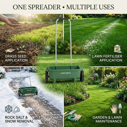 12L Lawn Seed Spreader Rotary Garden Fertiliser & Salt Spreader with Adjustable Flow Rate, Long Aluminium Handle & Protective Rain Cover