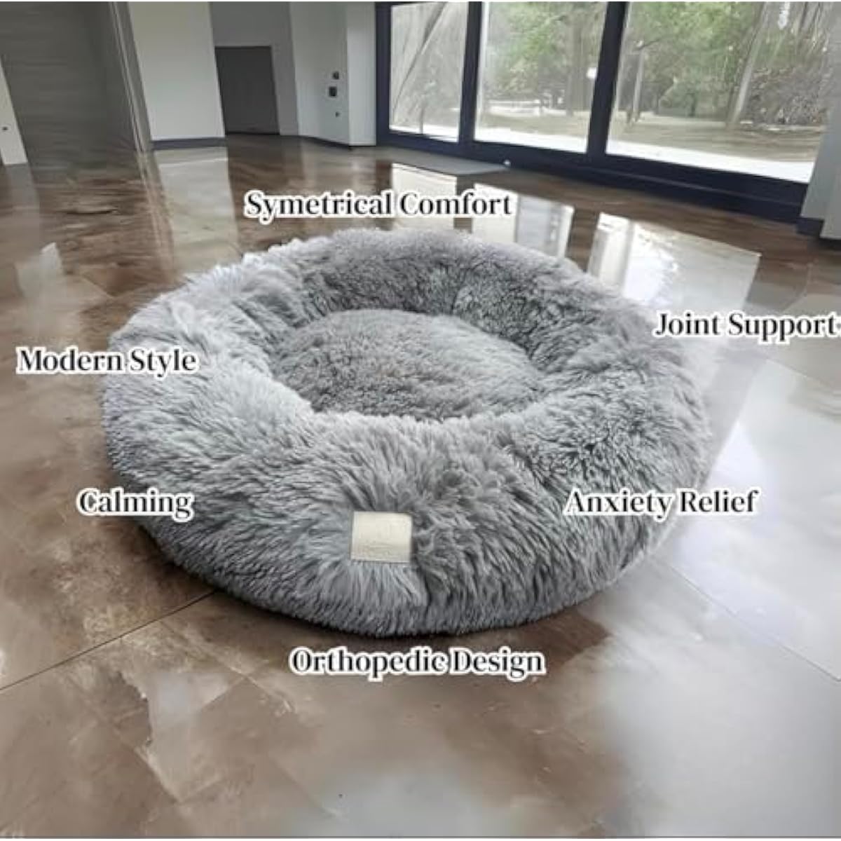 Round Plush Pet Bed with Non-Slip Base – Washable Calming Style Dog & Cat Bed (60cm / 70cm / 90cm)
