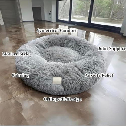 Round Plush Pet Bed with Non-Slip Base – Washable Calming Style Dog & Cat Bed (60cm / 70cm / 90cm)