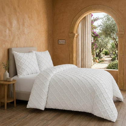 Diamond Tufted Duvet Cover Set Soft Microfibre Bedding Set with Pillowcases Hidden Zip Quilt Cover Easy Care UK Sizes