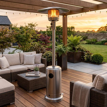 Freestanding Patio Gas Heater Modern Outdoor Garden Heater with Adjustable Heat Output, Easy Push Ignition & Weather-Resistant Finish Suitable for Patios, Terraces, Decking & Courtyards