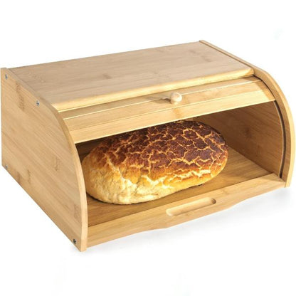 Bamboo Bread Bin Roll-Top Bread Box Wooden Kitchen Storage Bin Bread Container With Roll-Top Lid Kitchen Utensils