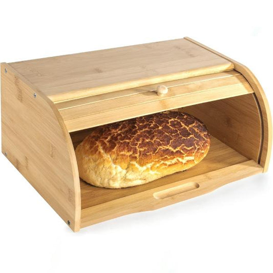 Bamboo Bread Bin Roll-Top Bread Box Wooden Kitchen Storage Bin Bread Container With Roll-Top Lid Kitchen Utensils