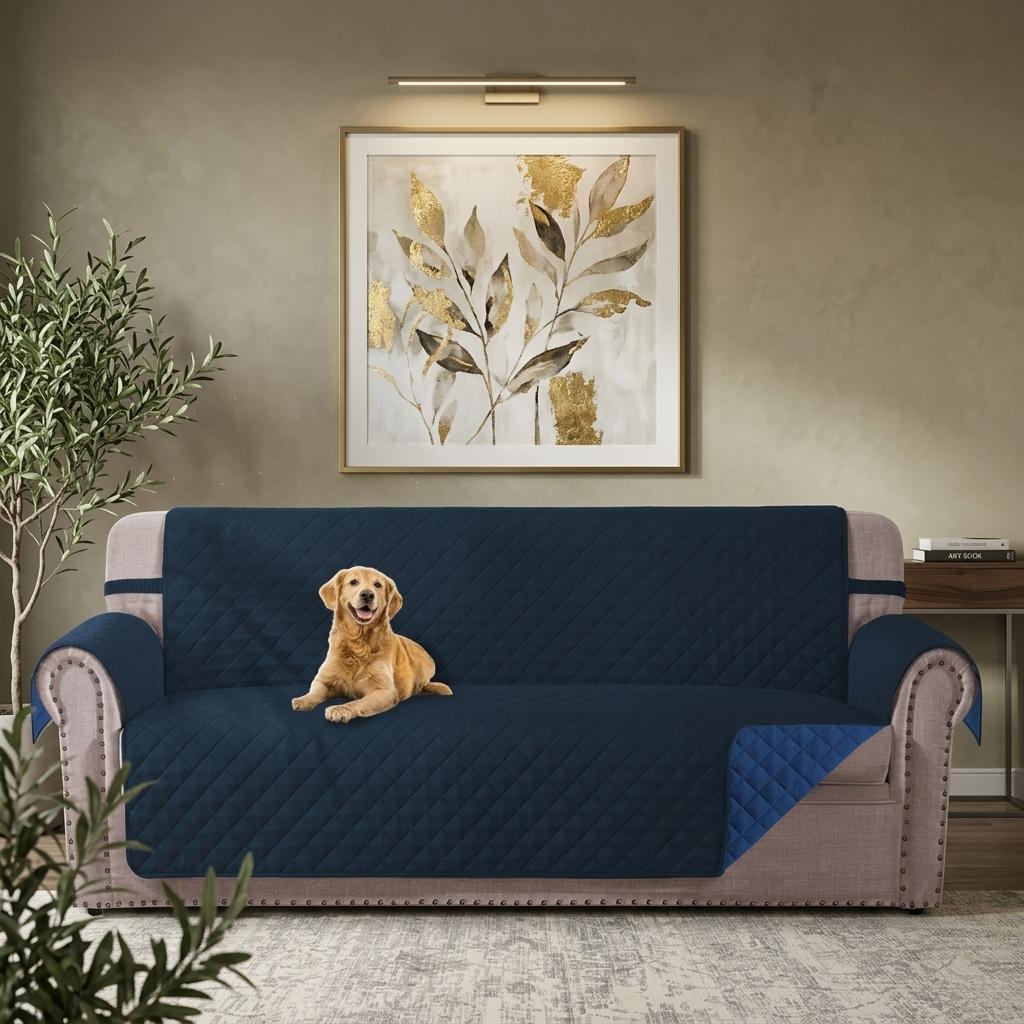 Quilted Sofa Cover Non Slip 1 2 3 Seater Couch Protector Reversible Washable Furniture Cover Pet & Kids Friendly 5 colors available