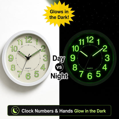 Glow in the Dark Wall Clock 30cm Luminous Numbers & Hands Silent Bedroom Clock Stylish Home Décor AA Battery UK