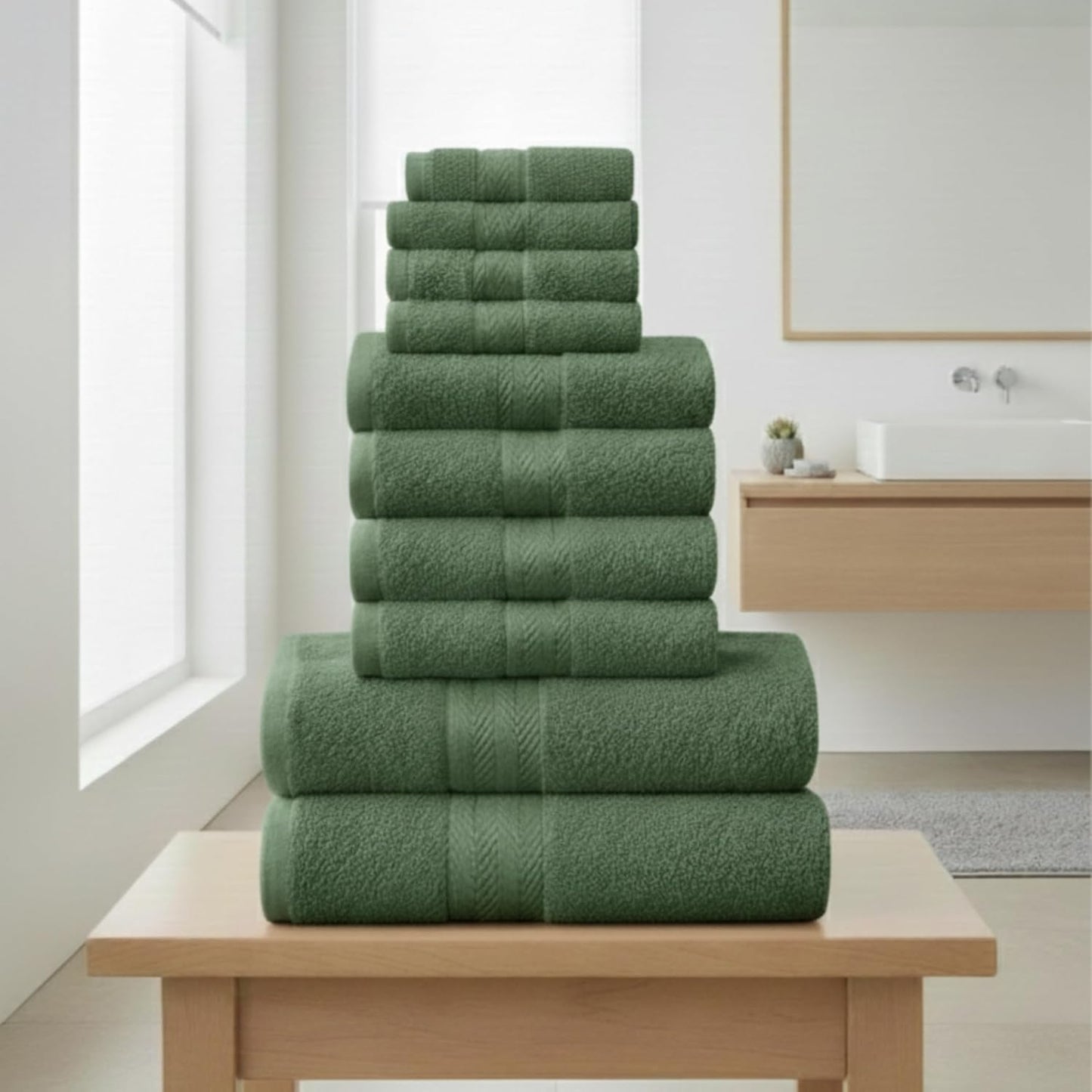 Luxury Egyptian Cotton Towel Set 10-Piece – Ultra Soft & Highly Absorbent Bathroom Towels in Pink, Charcoal, Green & White