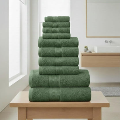 Luxury Egyptian Cotton Towel Set 10-Piece – Ultra Soft & Highly Absorbent Bathroom Towels in Pink, Charcoal, Green & White