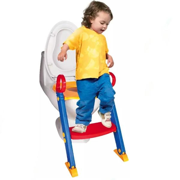 Baby Adjustable Toilet Training Seat with Ladder Foldable Potty Training Seat for Kids with Non-Slip Steps & Handles Universal Fit Kids Toilet Trainer