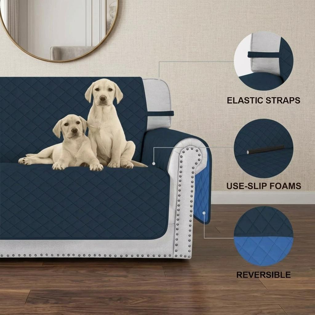 Quilted Sofa Cover Non Slip 1 2 3 Seater Couch Protector Reversible Washable Furniture Cover Pet & Kids Friendly 5 colors available
