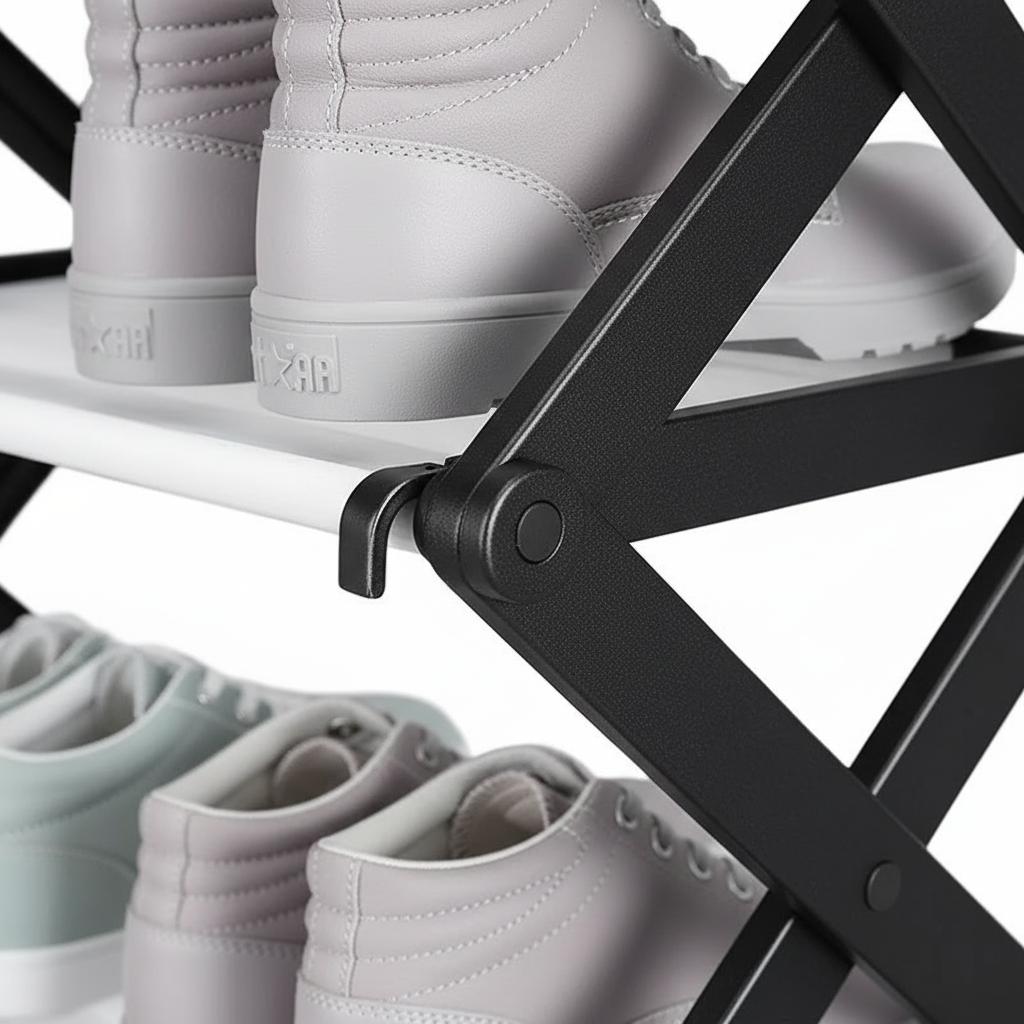 5-Tier Extendable Shoe Rack Space-Saving Adjustable Shoe Storage Organiser Size: 64 x 26 x 75 cm Black