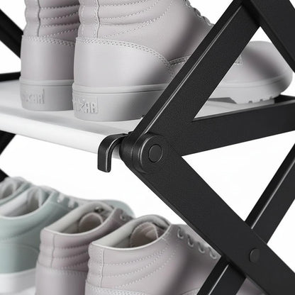 5-Tier Extendable Shoe Rack Space-Saving Adjustable Shoe Storage Organiser Size: 64 x 26 x 75 cm Black