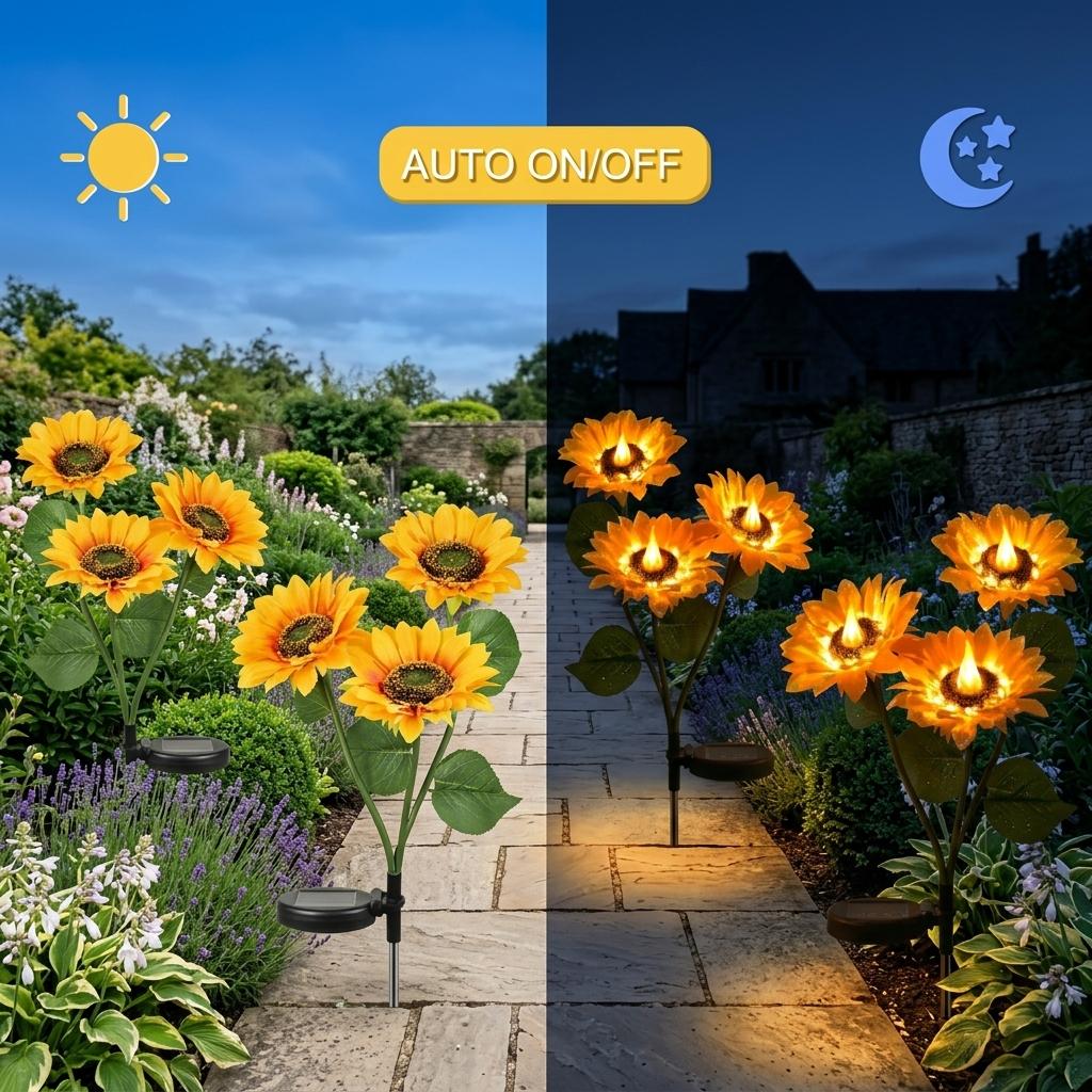 2PCS Solar Sunflower Lights Waterproof Outdoor LED Garden Stake Lights for Yard, Patio, Lawn & Pathway Decoration