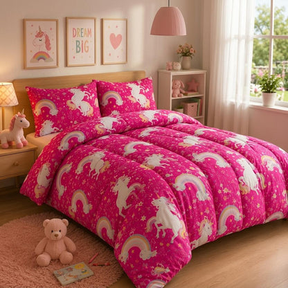Reversible Coverless Duvet Set 10.5 Tog Soft Quilted Bedding Set with Pillowcases Unicorn Gamer Print Single Double