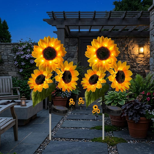 2PCS Solar Sunflower Lights Waterproof Outdoor LED Garden Stake Lights for Yard, Patio, Lawn & Pathway Decoration