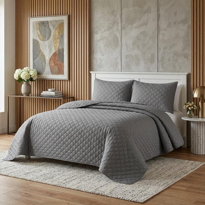 Luxury Quilted Bedspread Set Double Size 3 Piece Embossed Coverlet with Pillowcases Soft All Season Bed Cover 220x250cm